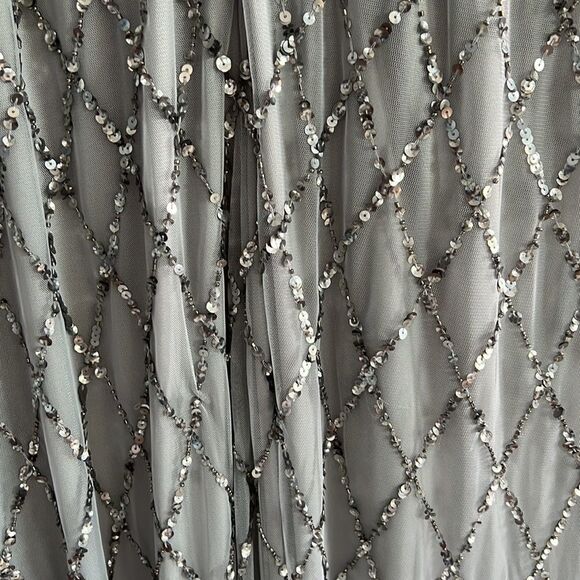 Adrianna Papell sequin lattice dress with flutter sleeves in Bridal Silver-NWT - Picture 9 of 10